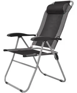 vidaXL Reclining Camping Chairs 2 pcs Grey and Black