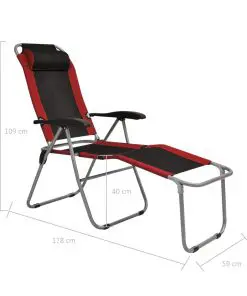 vidaXL Reclining Camping Chairs 2 pcs Red and Black