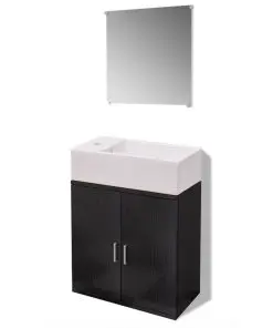 vidaXL Three Piece Bathroom Furniture and Basin Set Black