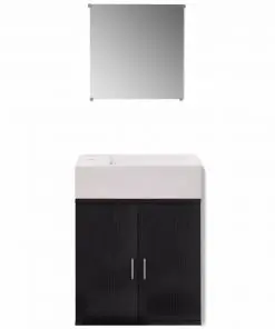 vidaXL Three Piece Bathroom Furniture and Basin Set Black