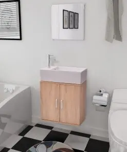 vidaXL Three Piece Bathroom Furniture and Basin Set Beige