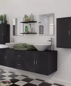 vidaXL Nine Piece Bathroom Furniture and Basin Set Black