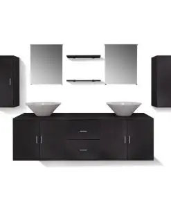 vidaXL Nine Piece Bathroom Furniture and Basin Set Black