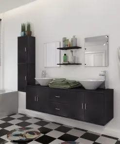 vidaXL Nine Piece Bathroom Furniture and Basin Set Black