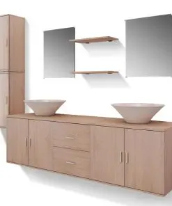 vidaXL Nine Piece Bathroom Furniture and Basin Set Beige