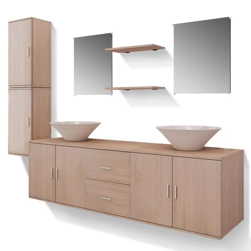 vidaXL Nine Piece Bathroom Furniture and Basin Set Beige