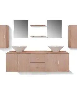 vidaXL Nine Piece Bathroom Furniture and Basin Set Beige