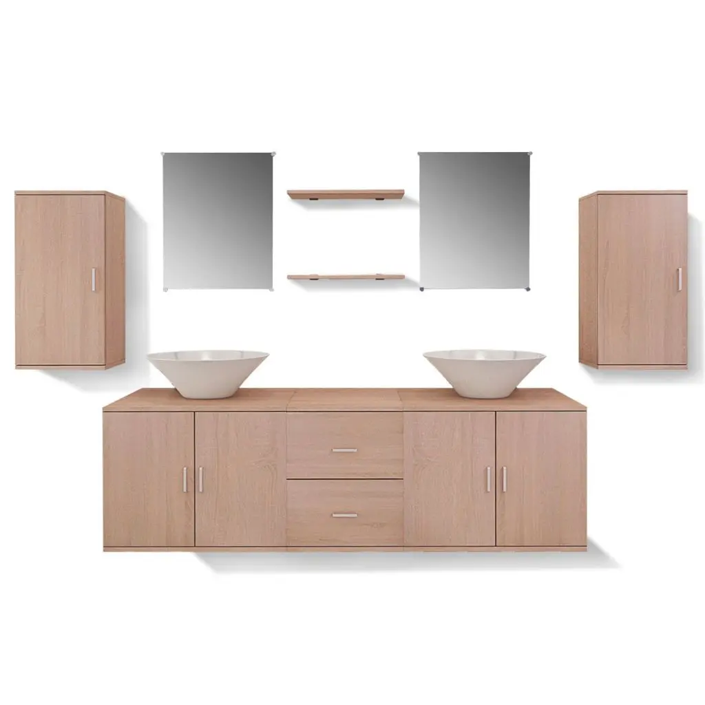 vidaXL Nine Piece Bathroom Furniture and Basin Set Beige