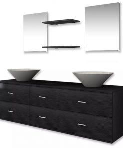 vidaXL Seven Piece Bathroom Furniture and Basin Set Black