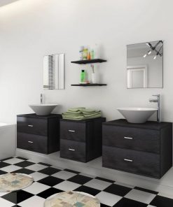 vidaXL Seven Piece Bathroom Furniture and Basin Set Black