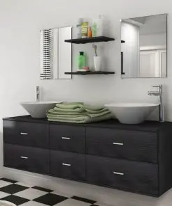 vidaXL Seven Piece Bathroom Furniture and Basin Set Black