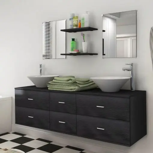 vidaXL Seven Piece Bathroom Furniture and Basin Set Black