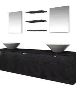 vidaXL Eight Piece Bathroom Furniture and Basin Set Black