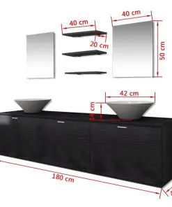 vidaXL Eight Piece Bathroom Furniture and Basin Set Black