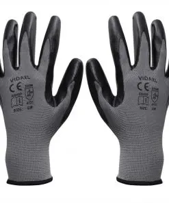 vidaXL Work Gloves Nitrile 24 Pairs Grey and Black Size 9/L