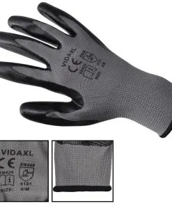 vidaXL Work Gloves Nitrile 24 Pairs Grey and Black Size 9/L