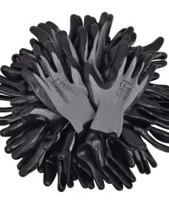 vidaXL Work Gloves Nitrile 24 Pairs Grey and Black Size 9/L