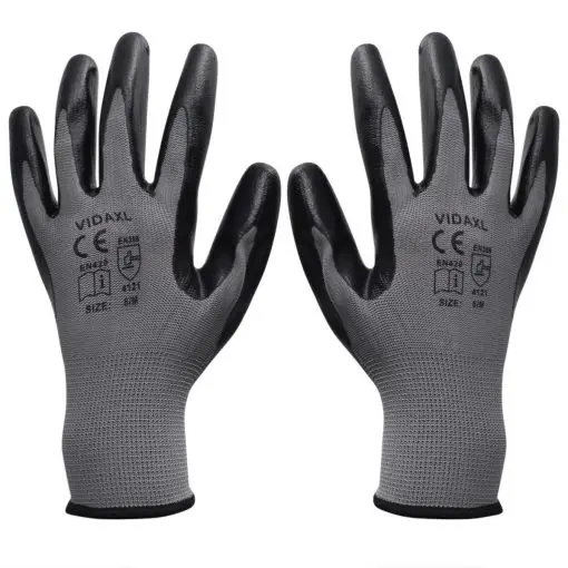 vidaXL Work Gloves Nitrile 24 Pairs Grey and Black Size 10/XL