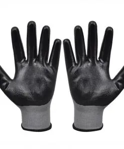 vidaXL Work Gloves Nitrile 24 Pairs Grey and Black Size 10/XL
