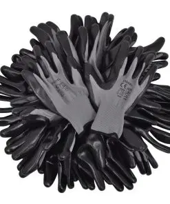 vidaXL Work Gloves Nitrile 24 Pairs Grey and Black Size 10/XL