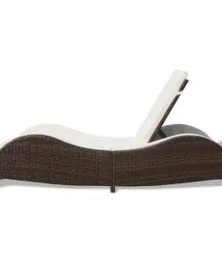 vidaXL Sun Lounger with Cushion Poly Rattan Brown