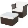 vidaXL Garden Chair with Stool Poly Rattan Brown