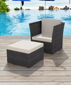 vidaXL Garden Chair with Stool Poly Rattan Black