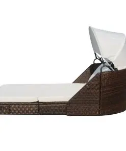 vidaXL Sun Lounger with Canopy Poly Rattan Brown