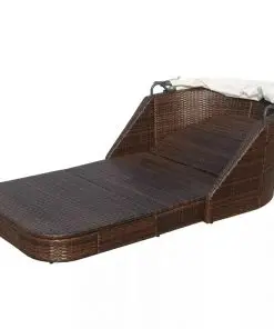 vidaXL Sun Lounger with Canopy Poly Rattan Brown