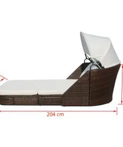 vidaXL Sun Lounger with Canopy Poly Rattan Brown