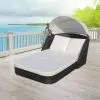 vidaXL Sun Lounger with Canopy Poly Rattan Black