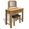 vidaXL Dressing Table with Stool Solid Oak Wood vidaXL Dressing Table with Stool Solid Oak Wood