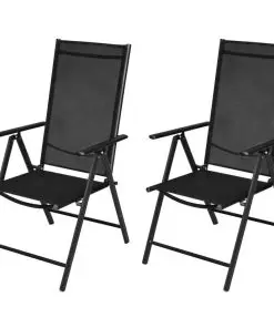 vidaXL Folding Garden Chairs 2 pcs Aluminium and Textilene Black