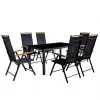vidaXL 7 Piece Outdoor Dining Set with Folding Chairs Aluminium Black
