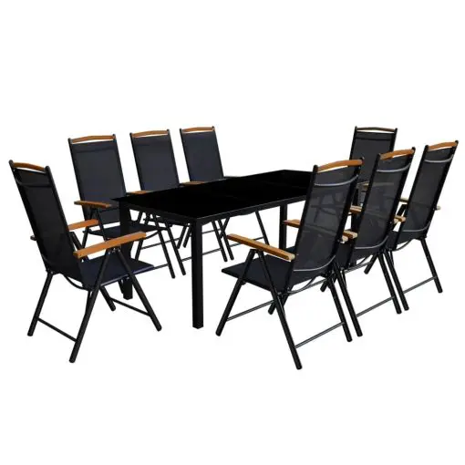 vidaXL 9 Piece Outdoor Dining Set with Folding Chairs Aluminium Black