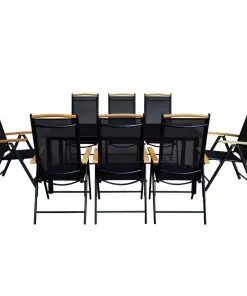 vidaXL 9 Piece Outdoor Dining Set with Folding Chairs Aluminium Black