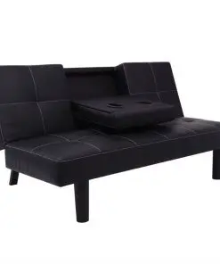vidaXL Sofa Bed with Drop-Down Table Artificial Leather Black