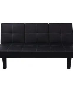 vidaXL Sofa Bed with Drop-Down Table Artificial Leather Black
