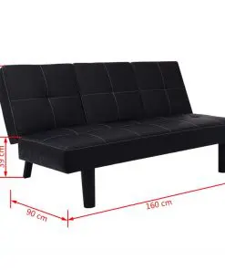 vidaXL Sofa Bed with Drop-Down Table Artificial Leather Black
