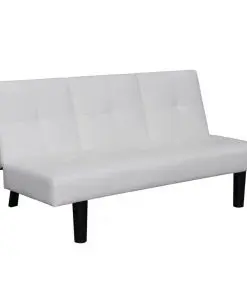 vidaXL Sofa Bed with Drop-Down Table Artificial Leather White