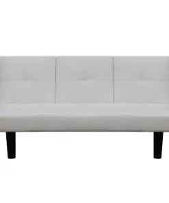 vidaXL Sofa Bed with Drop-Down Table Artificial Leather White