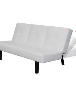 vidaXL Sofa Bed with Drop-Down Table Artificial Leather White