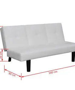 vidaXL Sofa Bed with Drop-Down Table Artificial Leather White
