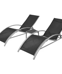 vidaXL Sun Loungers with Table Aluminium Black