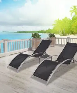 vidaXL Sun Loungers with Table Aluminium Black
