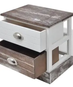 vidaXL Bedside Cabinet Brown and White
