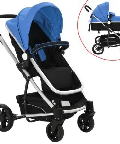 vidaXL 2-in-1 Baby Stroller/Pram Aluminium Blue and Black