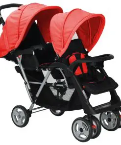 vidaXL Tandem Stroller Steel Red and Black