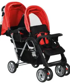 vidaXL Tandem Stroller Steel Red and Black