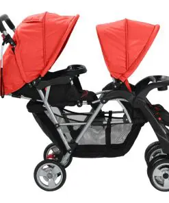 vidaXL Tandem Stroller Steel Red and Black